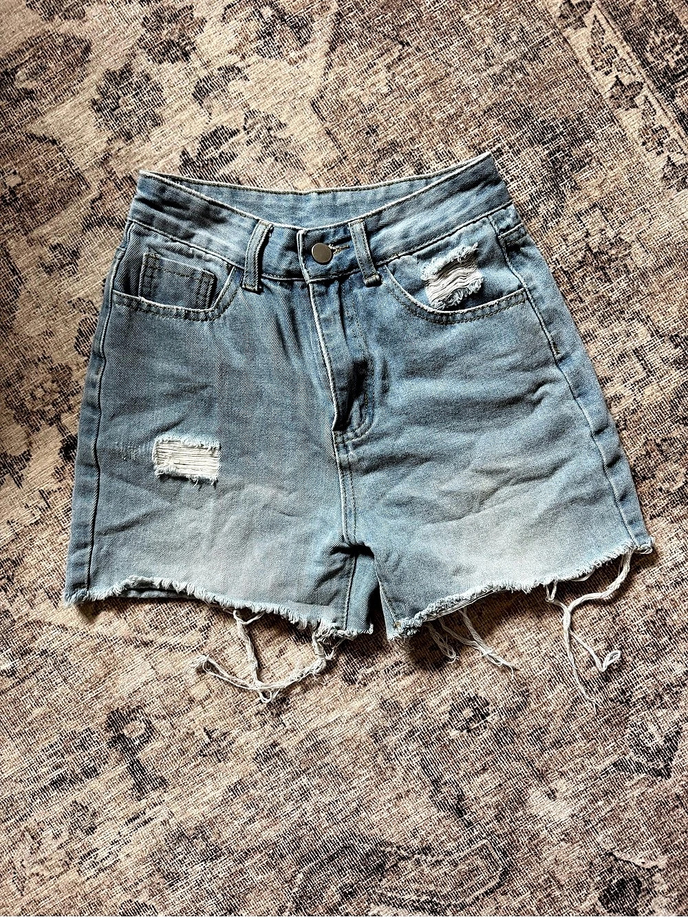 SHEIN Distressed Denim Jean Shorts in Blue Size Small